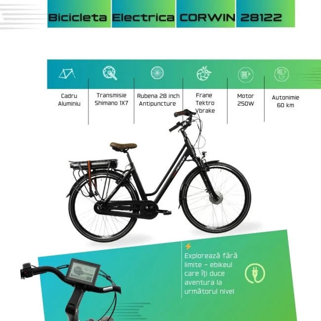 Bicicletta Elettrica Corwin 28122 - 28 Pollici, 490mm, Nero [1]