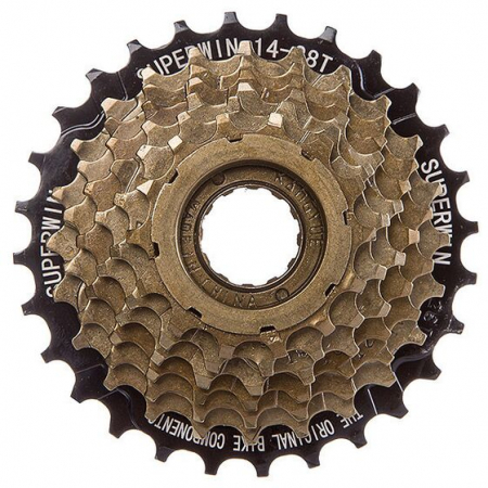 Cassettes - Freewheel KFW-774-C, 7-speed, 14-16-18-20-22-24-34T, Megarange, steel, brown-black