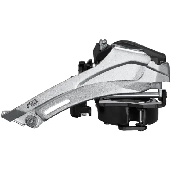 Parti di bicicletta - Deragliatore anteriore FD-TY710-2-TS3, Tourney, per 2x7/8 velocità, top-swing, tiraggio doppio, fascetta 34,9 mm, angolo CS: 63–68°, per corona grande 46T, linea catena: 48,8 mm, confezione bulk