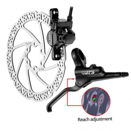 Hydraulic brakes - Hydraulic disc brake HD-T290, black, 1750 mm hose, 160 mm disc for 160 mm, 3 fingers, left caliper for ES rear, with pin and olive