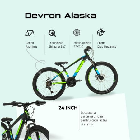 Kinderfahrrad Devron Alaska - 24 Zoll, Schwarz-Grün [3]