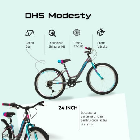 Bicicleta Copii DHS Modesty - 24 Inch, Gri [3]