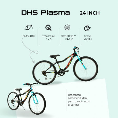 Kinderfahrrad DHS Plasma - 24 Zoll, Schwarz-Rosa [3]