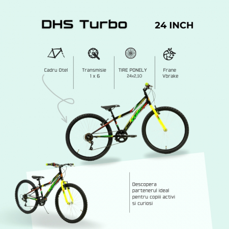 Bicicletta per bambini DHS Turbo - 24 Pollici, Nero-Verde [3]