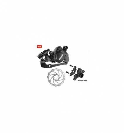 Mechanical brakes - Rear disc brake HJ-MD16 with IS mount adaptor, 160 mm rotor, includes screws and bolts, black color, alloy material.
