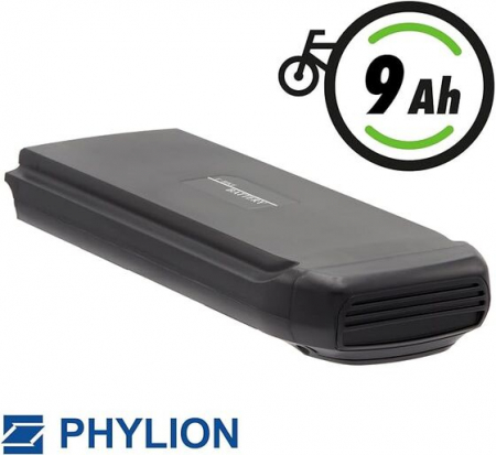 Akkus für E-Bikes - SLIM FIT AXA Akku, schwarz, 36V / 8,8Ah, Panasonic-Sanyo 2200mAh UR18650AA Zellen, mit Standard-BMS, Schnellladeanschluss mit 5 Pins, Devron-Aufkleber.