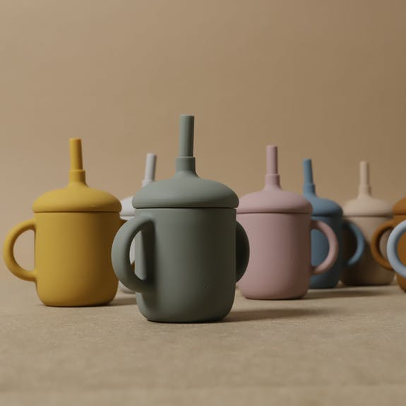 Cana de silicon cu capac si pai "Sippy" Laurel Green [4]