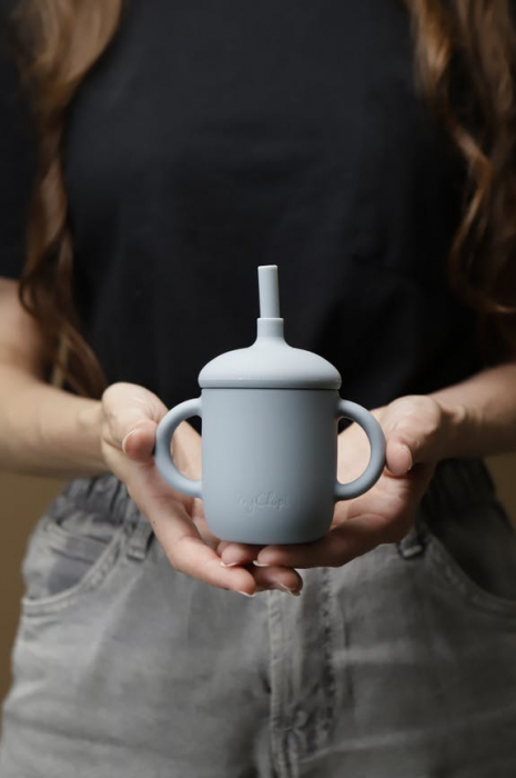 Cana de silicon cu capac si pai "Sippy" Powder Blue [2]