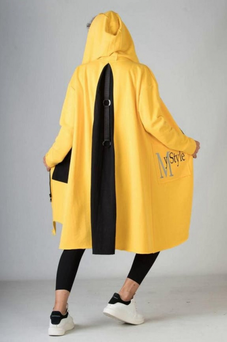 Hanorac dama lung cu gluga si buzunare oversized [3]