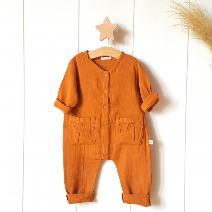 Salopeta copii, 100% bumbac organic, unisex - maro [4]