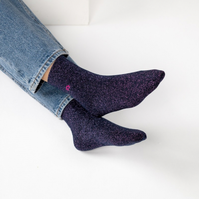 Sosete cu sclipici, bumbac, navy - marime universala [3]