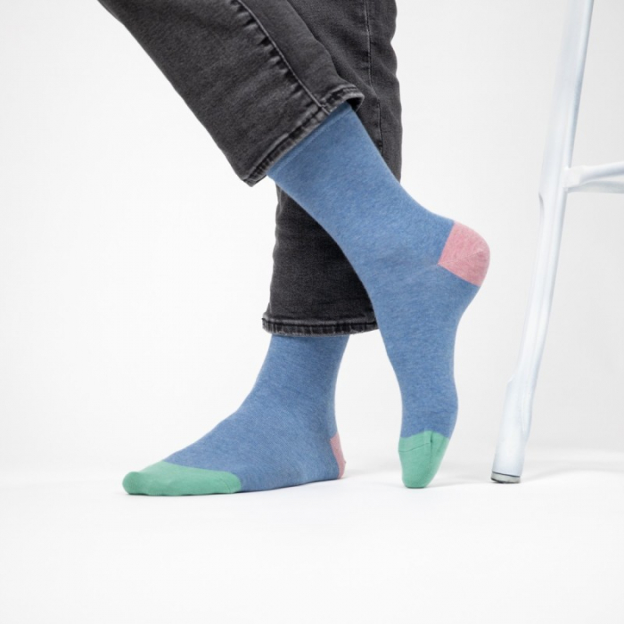 Sosete simple, bumbac, albastru (tricolor) - marime universala [3]
