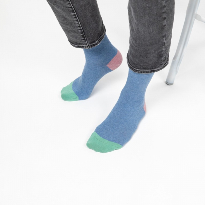 Sosete simple, bumbac, albastru (tricolor) - marime universala [2]