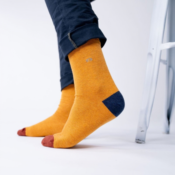 Sosete simple, bumbac, mustar (tricolor) - marime universala [6]