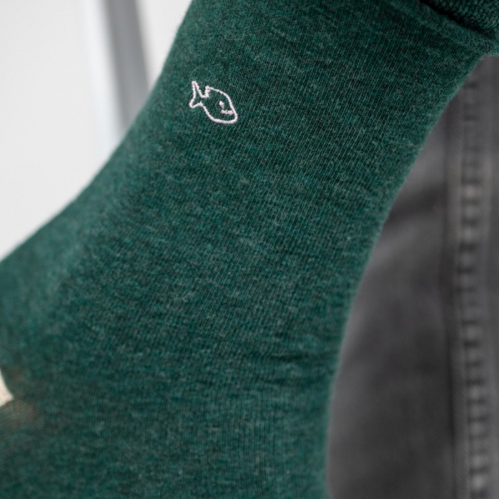 Sosete simple, bumbac, verde inchis / bej - marime universala [6]