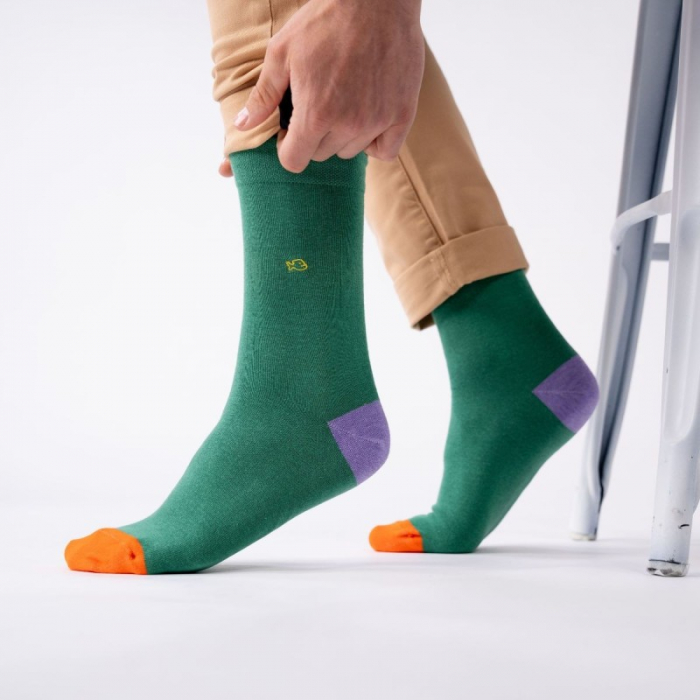 Sosete simple, bumbac, verde (tricolor) - marime universala [6]
