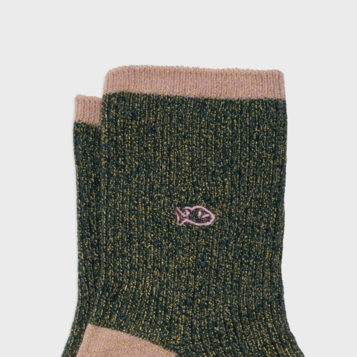 Sosete vintage sclipici, bumbac, verde - marime universala [3]