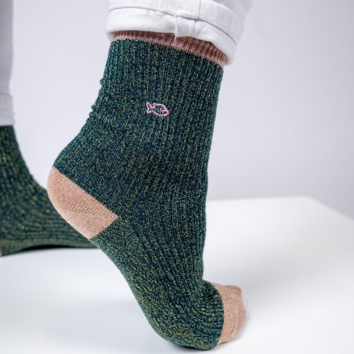 Sosete vintage sclipici, bumbac, verde - marime universala [4]