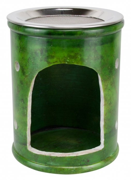 Vas de piatra cu tavita de inox pentru tamaiat, verde, model Copacul vietii [2]