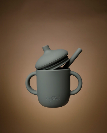 Printi si Printese - Cana de silicon cu capac si pai "Sippy" Laurel Green