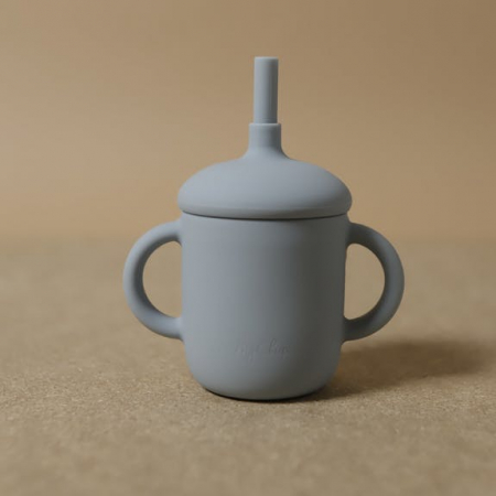 Cana de silicon cu capac si pai "Sippy" Powder Blue [2]