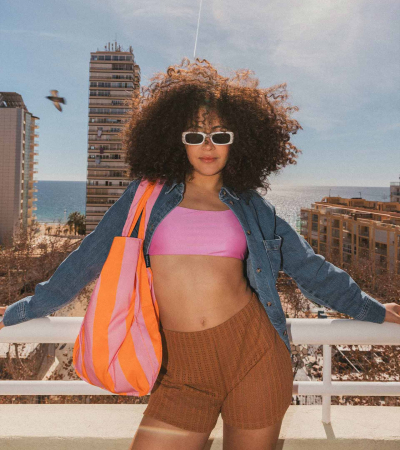 Sacosa-rucsac Notabag - Orange / Pink Stripes [5]