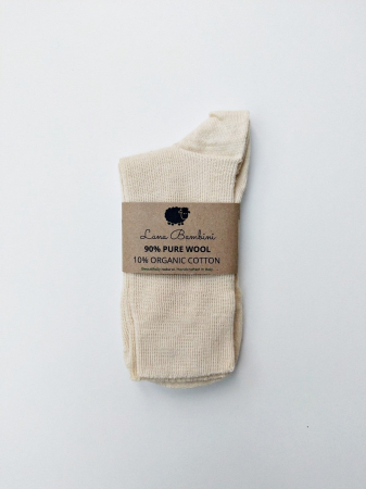 Cadouri barbati - Sosete adulti 90% lana nevopsita + 10% bumbac organic, ecru, model Chiara