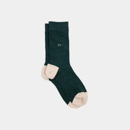Regi - Sosete simple, bumbac, verde inchis / bej - marime universala
