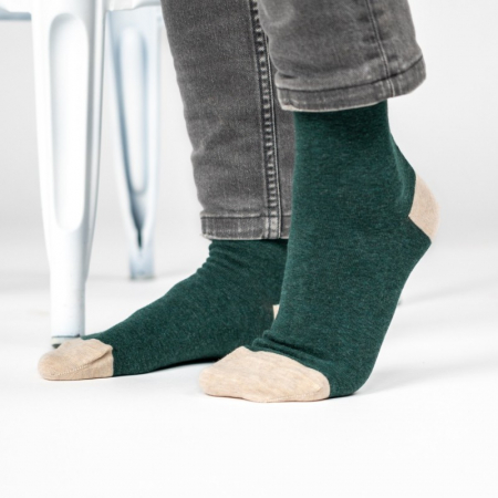 Sosete simple, bumbac, verde inchis / bej - marime universala [2]