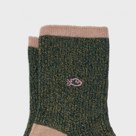Sosete vintage sclipici, bumbac, verde - marime universala [2]