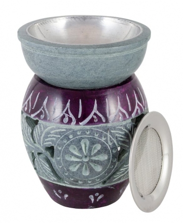 Aromaterapie - Vas de piatra cu tavita de inox pentru tamaiat, Floare