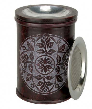 Aromaterapie - Vas de piatra cu tavita de inox pentru tamaiat, Mandala