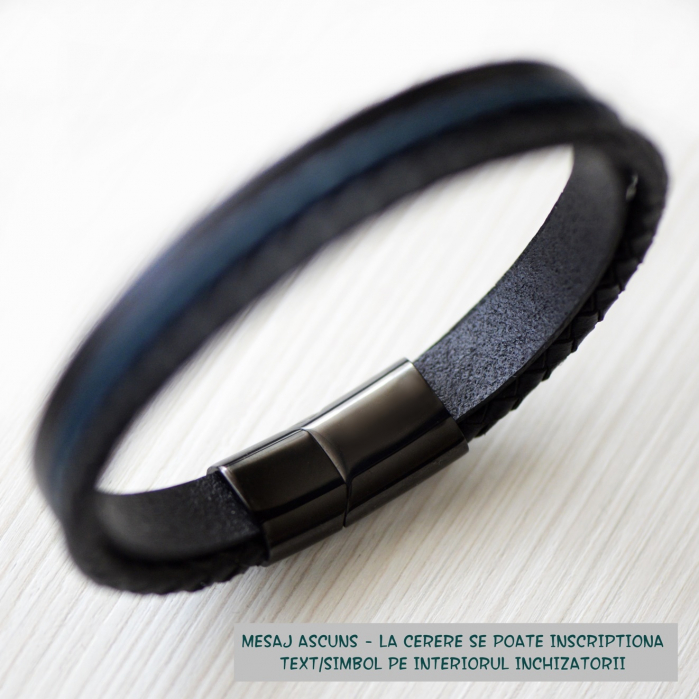 Cadou Aniversare casatorie - Bratara din Piele Personalizata - Slide Force Negru [4]