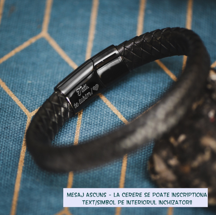 Cadou Barbati - Bratara Premium din Piele cu Copacul Vietii, Crom Negru [2]