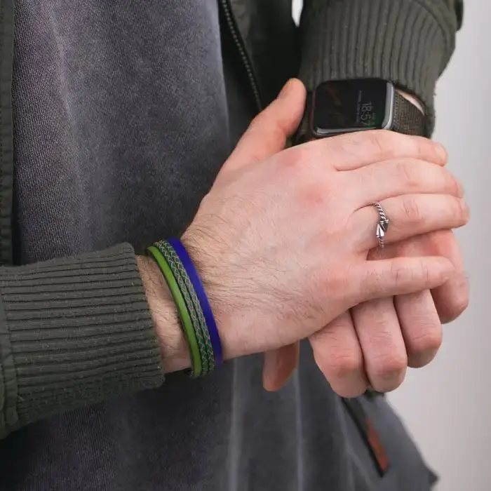 Bratara Barbati din piele Wide Strips - Verde - Albastru intens [3]