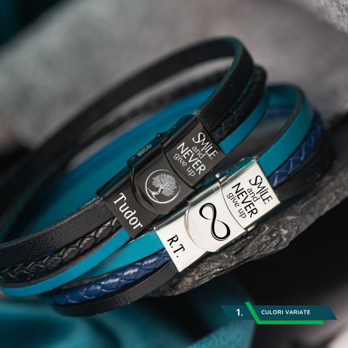 Bratari cu Nume pentru Barbati si mesaj Smile and never give up [2]