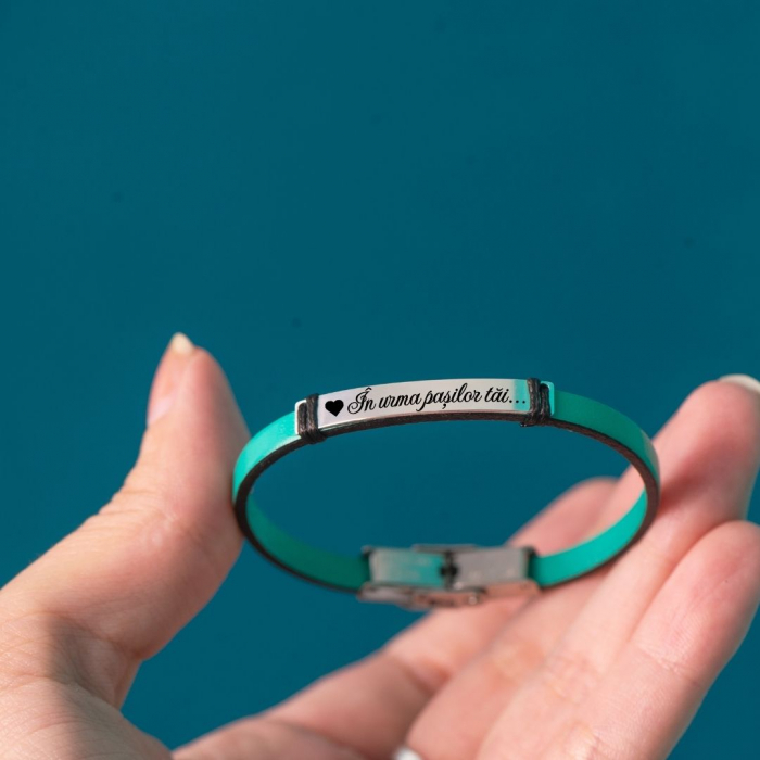 Bratara de piele subtire PERSONALIZABILA cu placuta din argint pentru copii [3]