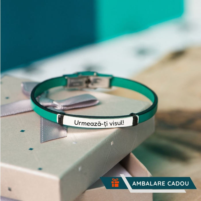 Bratara de piele subtire PERSONALIZABILA cu placuta din argint pentru copii [2]