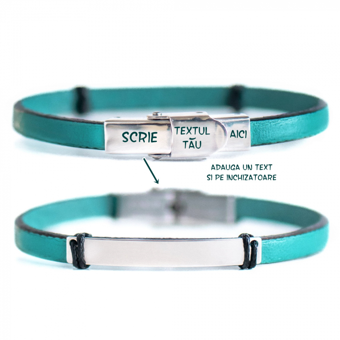 Bratara de piele subtire PERSONALIZABILA cu placuta din argint pentru copii [4]