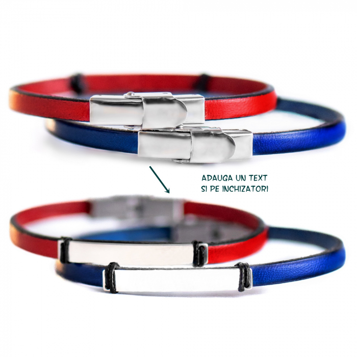 SET bratari din piele subtiri pentru cuplu - PERSONALIZABILE cu placuta din argint [2]