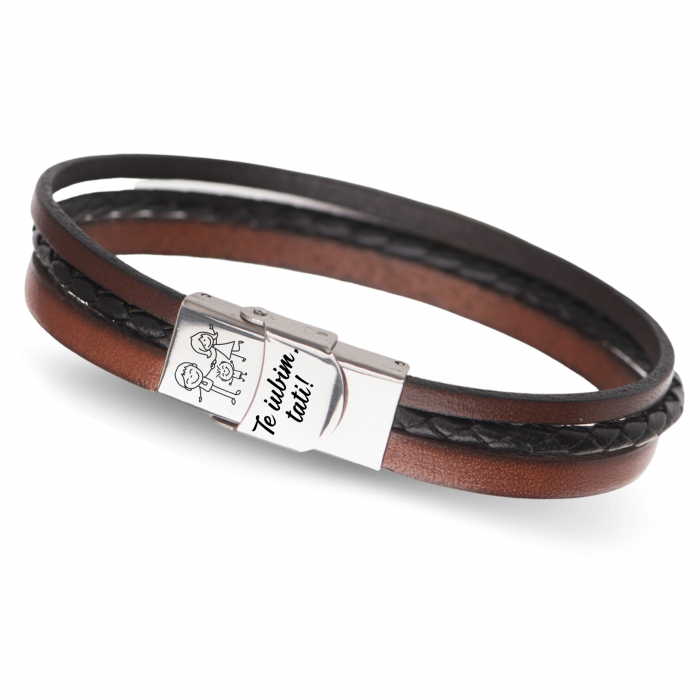 Cadou Barbati - Bratara din Piele Colorata cu Mesaj 'Te Iubim Tati' [1]