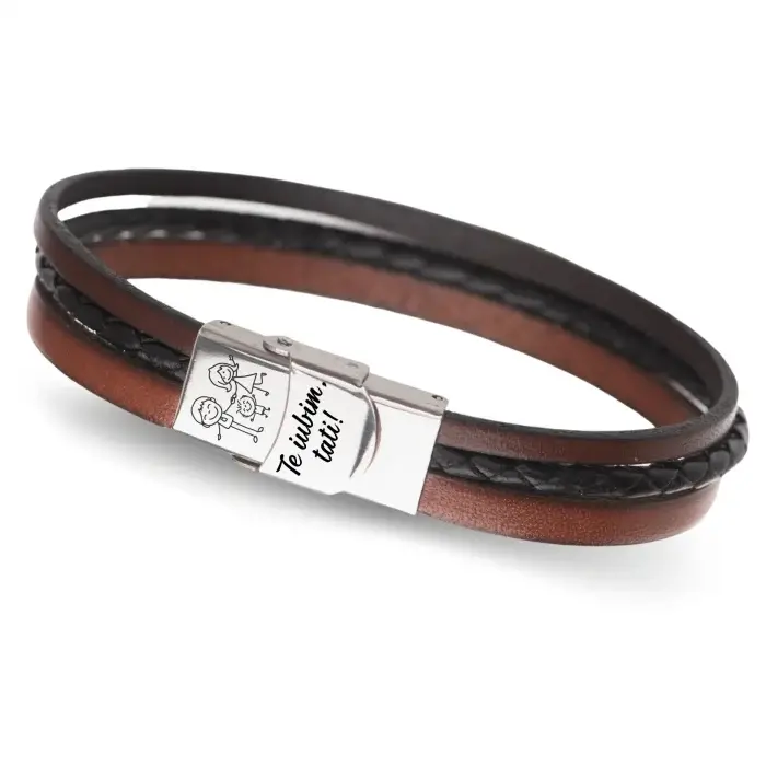 'Te iubim tati' - Bratara din piele cu mesaj (colorata) [1]