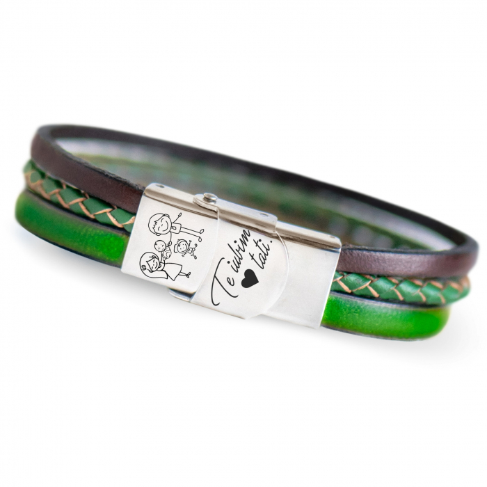 Brățară „Te Iubim Tati” pentru Tată de Băieți – Personalizată, Din Piele [1]