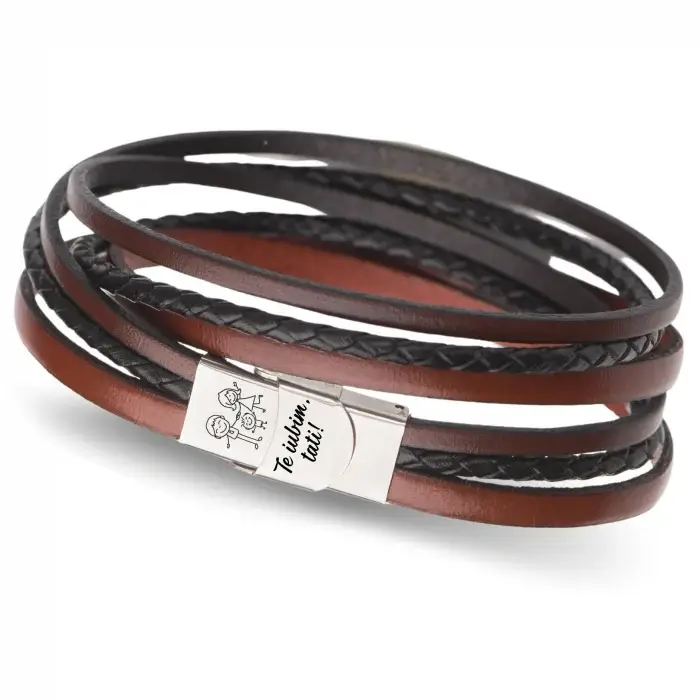 'Te iubim tati' - Bratara din piele cu mesaj (colorata) [1]