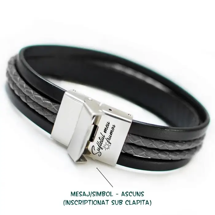 Bratara lata de piele cu mesaj Love Family, pentru barbati, inchizatoare otel inoxidabil [5]