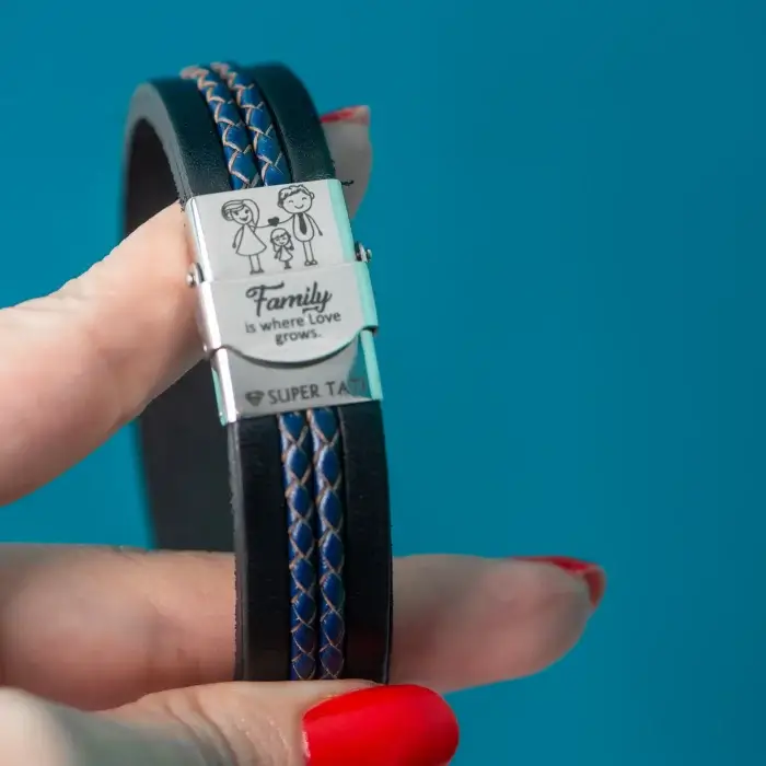 Bratara lata de piele cu mesaj Love Family, pentru barbati, inchizatoare otel inoxidabil [1]