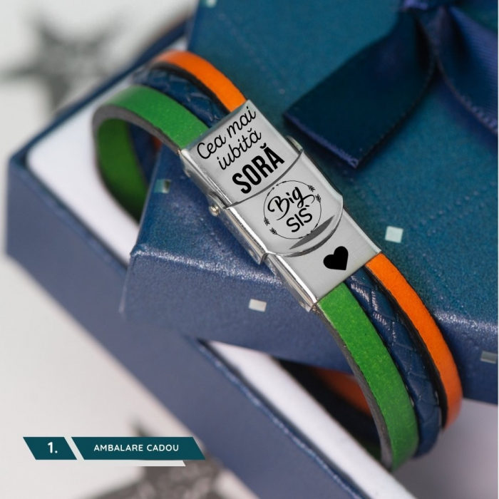 Cadou pentru Sora - Bratara Personalizata din piele cu mesaj [1]