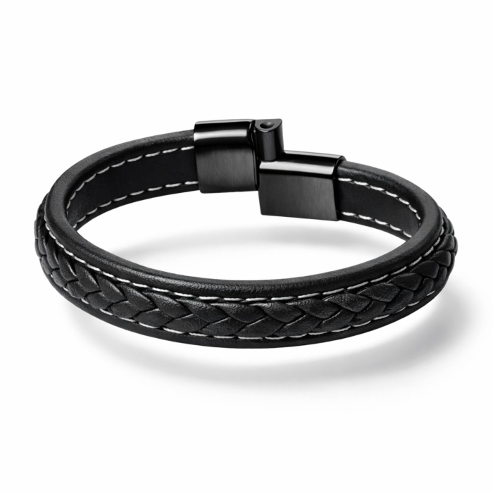 Bratara pentru barbati din Piele Premium - Crom Negru [8]