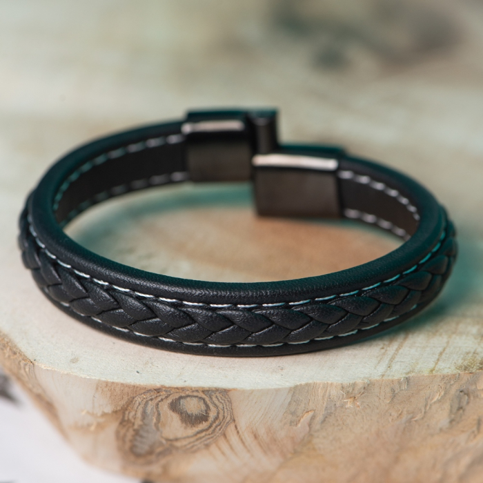 Bratara pentru barbati din Piele Premium - Crom Negru [2]