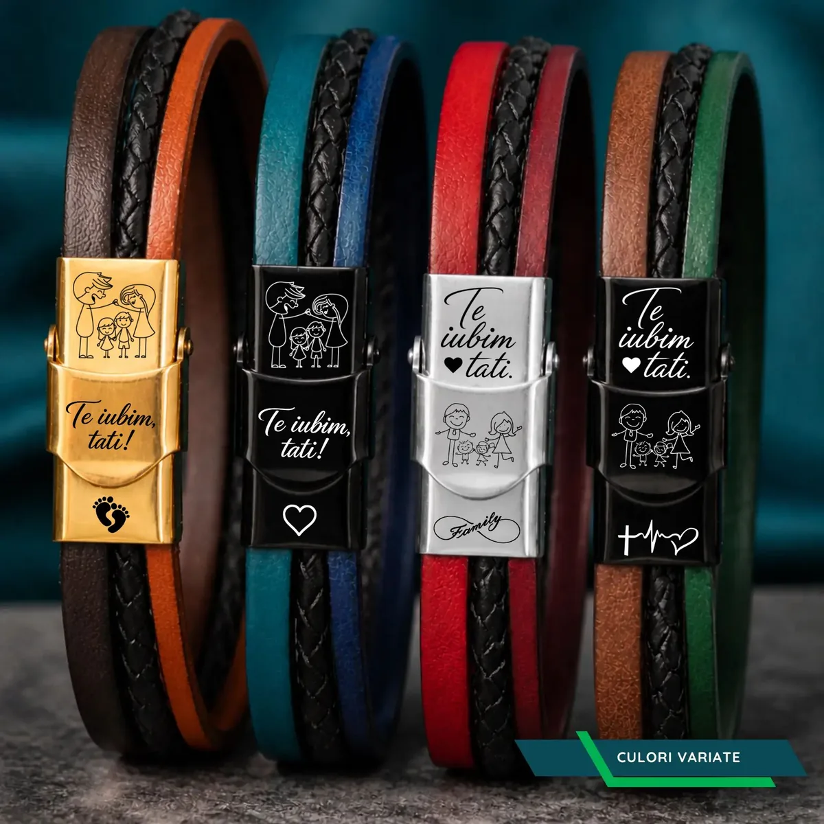 Brățară „Te Iubim Tati” – Tata de Fetiță și Băiețel, Personalizată, Din Piele [4]